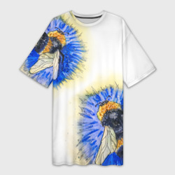Акварельная Пчёлка на васильке  – Платье-футболка 3D с принтом купить