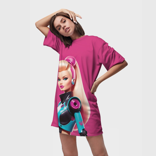 Платье-футболка 3D Кукла Барби - киберпанк, цвет 3D печать - фото 3