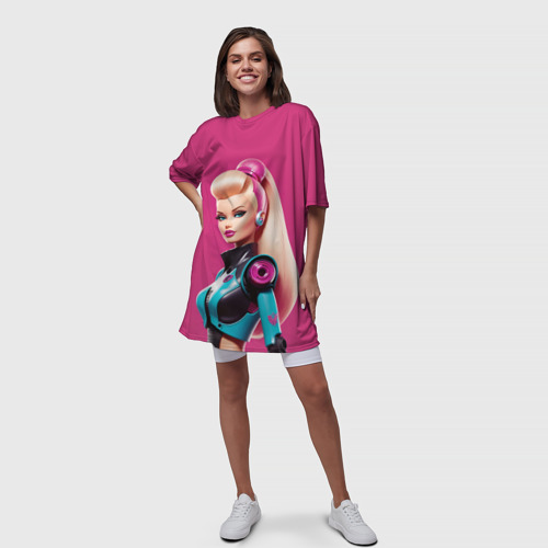 Платье-футболка 3D Кукла Барби - киберпанк, цвет 3D печать - фото 5
