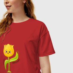 Женская футболка хлопок Oversize Желтый тюльпан - фото 2