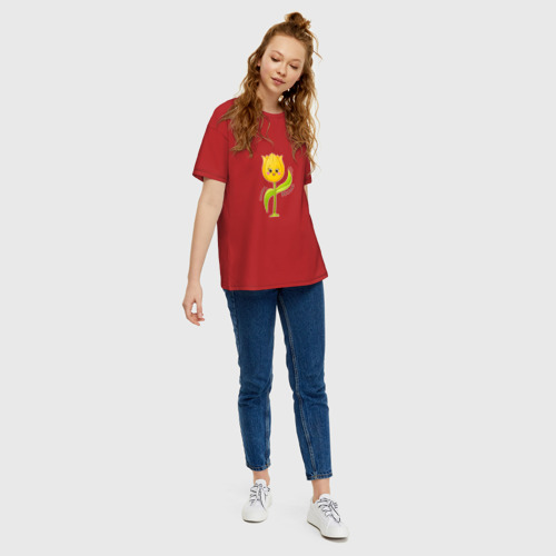 Женская футболка хлопок Oversize Желтый тюльпан, цвет красный - фото 5