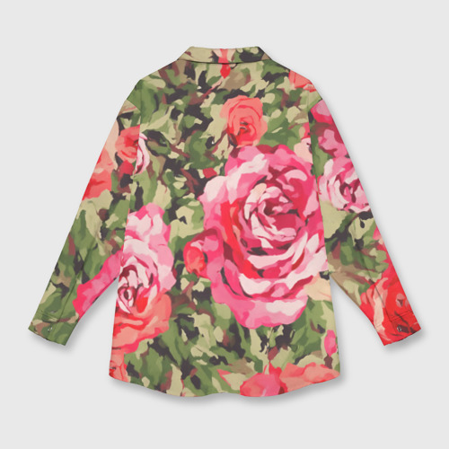 Мужская рубашка oversize 3D Камуфляж красные розы и зеленые листья, цвет белый - фото 2