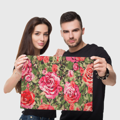 Холст прямоугольный Камуфляж красные розы и зеленые листья, цвет 3D печать - фото 5