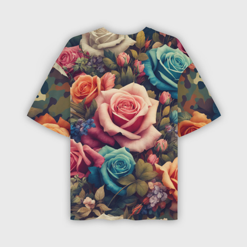 Мужская футболка oversize 3D  Разноцветные розы и камуфляж, цвет 3D печать - фото 2
