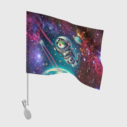 Флаг для автомобиля Котик в космосе с лазерным пистолетом