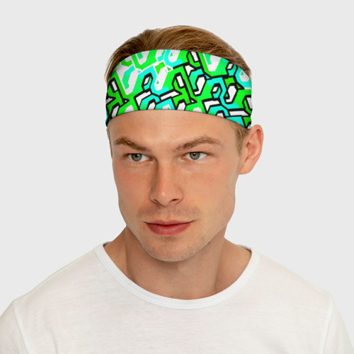 Повязка на голову 3D Зелёный узор и бело-чёрная обводка - фото 5