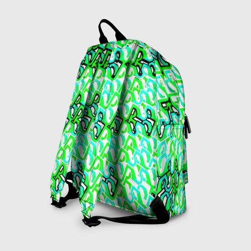 Рюкзак 3D с принтом Зелёный узор и бело-чёрная обводка, вид сзади #1