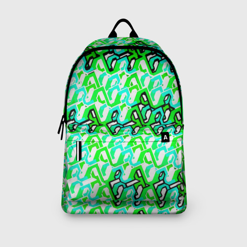 Рюкзак 3D с принтом Зелёный узор и бело-чёрная обводка, вид сбоку #3