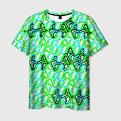 Мужская футболка 3D Зелёный узор и бело-чёрная обводка