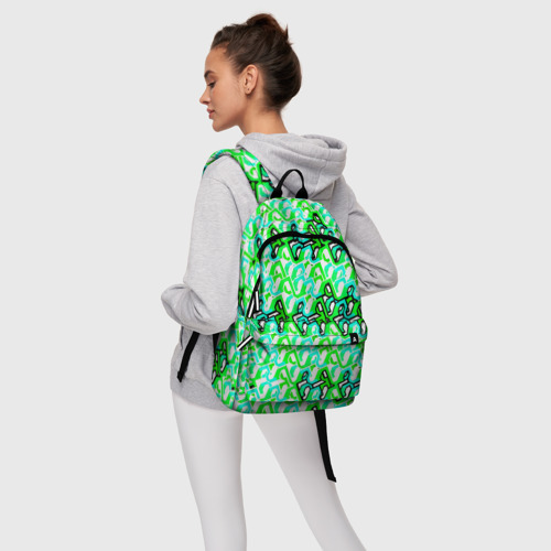 Рюкзак 3D с принтом Зелёный узор и бело-чёрная обводка, фото #4