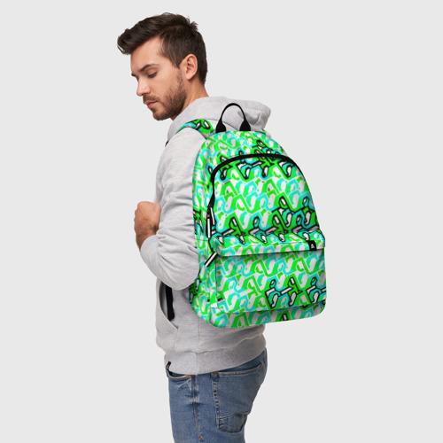 Рюкзак 3D с принтом Зелёный узор и бело-чёрная обводка, фото на моделе #1
