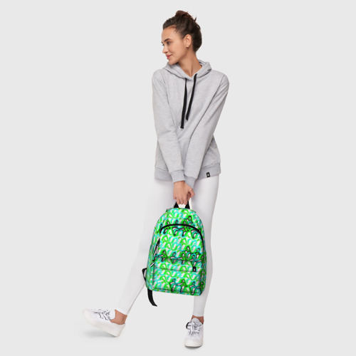 Рюкзак 3D с принтом Зелёный узор и бело-чёрная обводка, фото #6