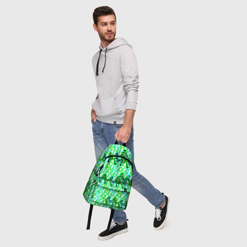 Рюкзак 3D с принтом Зелёный узор и бело-чёрная обводка, фото #5