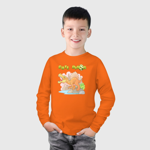 Детский лонгслив хлопок Забавный динозавр спинозавр, цвет оранжевый - фото 3