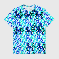 Мужская футболка 3D Синий узор и бело-чёрная обводка