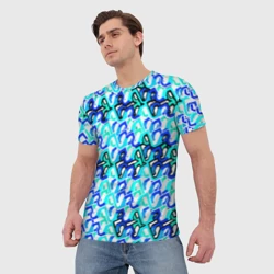 Мужская футболка 3D Синий узор и бело-чёрная обводка - фото 2