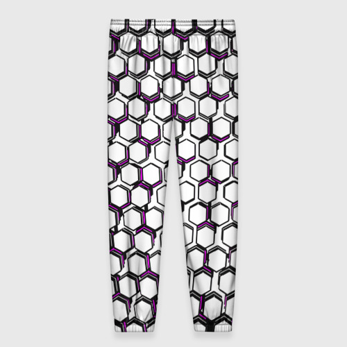 Женские брюки 3D с принтом Киберпанк узор из шестиугольников розовый, вид сзади #1