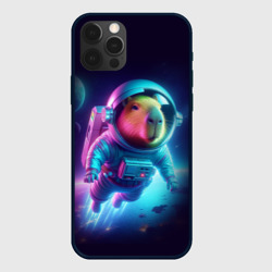 Чехол для iPhone 12 Pro Max Полёт капибары в космосе - неон