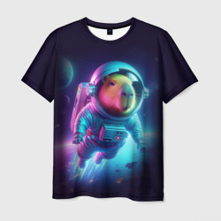 Мужская футболка 3D Полёт капибары в космосе - неон