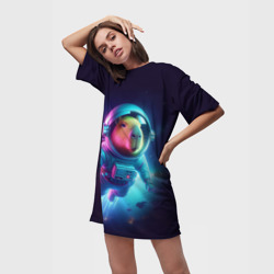 Платье-футболка 3D Полёт капибары в космосе - неон - фото 2