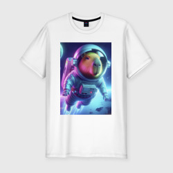 Мужская футболка хлопок Slim Полёт капибары в космосе - неон