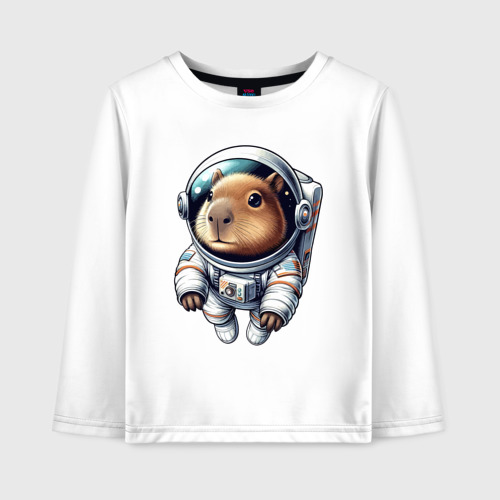 Детский лонгслив хлопок Прикольный капибарыш космонавт - нейросеть, цвет белый