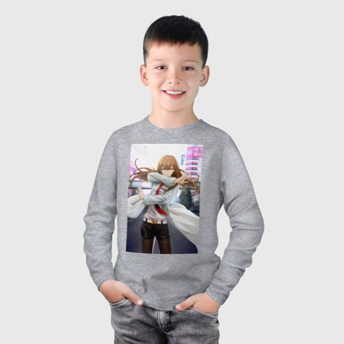 Детский лонгслив хлопок с принтом Врата Штейна Курису Макисэ, фото на моделе #1