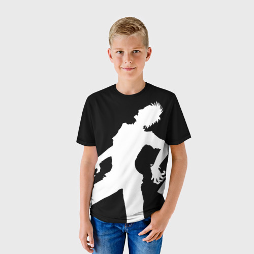 Детская футболка 3D с принтом Силуэт зомби с телефоном, фото на моделе #1