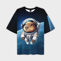 Мужская футболка oversize 3D Кроха капибара в космическом скафандре