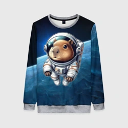 Женский свитшот 3D Кроха капибара в космическом скафандре