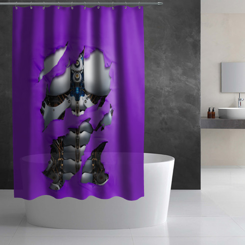 Штора 3D для ванной Кибермеханизм мужской сиреневый - фото 3