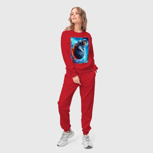 Женский костюм хлопок Space cat - ai art, цвет красный - фото 3