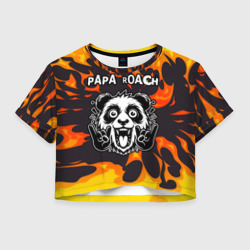 Женская футболка Crop-top 3D Papa Roach рок панда и огонь