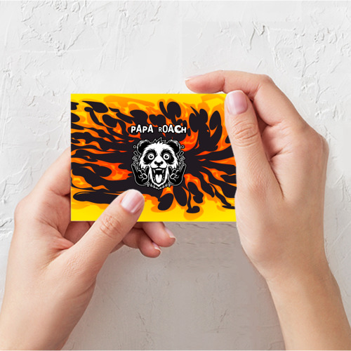 Поздравительная открытка Papa Roach рок панда и огонь, цвет белый - фото 3