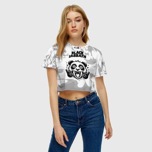 Женская футболка Crop-top 3D Black Sabbath рок панда на светлом фоне, цвет 3D печать - фото 3