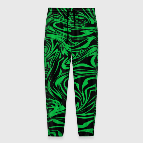 Мужские брюки 3D с принтом Узор на черном фоне с ярким зеленым абстрактным дизайном, вид спереди #2