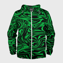 Узор на черном фоне с ярким зеленым абстрактным дизайном – Мужская ветровка 3D с принтом купить