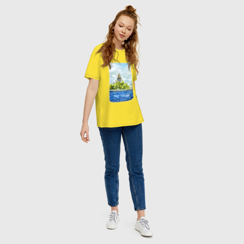 Женская футболка хлопок Oversize Акварель Исаакиевский Собор с надписью Питер - это по любви , цвет желтый - фото 5