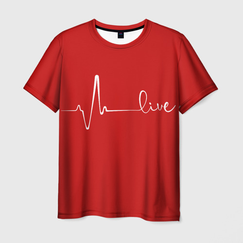Мужская футболка с принтом Live - пульс сердцебиения, вид спереди №1