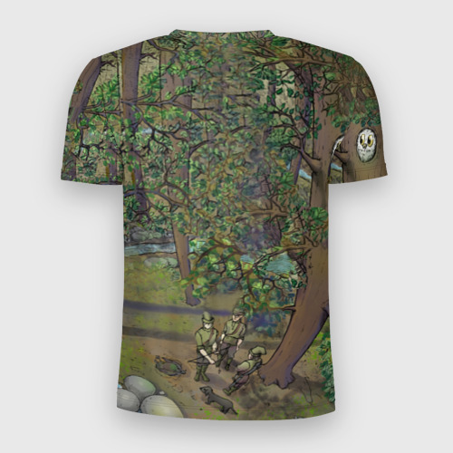 Мужская футболка 3D Slim с принтом Леший-озорник в лесу, вид сзади #1