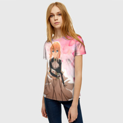 Женская футболка 3D Вайолет Эвергарден на фоне лепестков - фото 2
