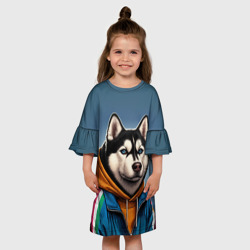 Детское платье 3D Хаски в толстовке и спортивной куртке - фото 2
