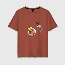 Женская футболка хлопок Oversize Кот ион выбивает мужика с орбиты женщины