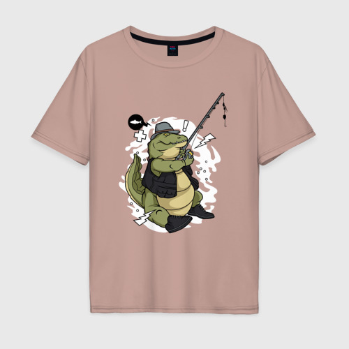 Мужская футболка хлопок Oversize с принтом Крокодил на рыбалке, вид спереди #2
