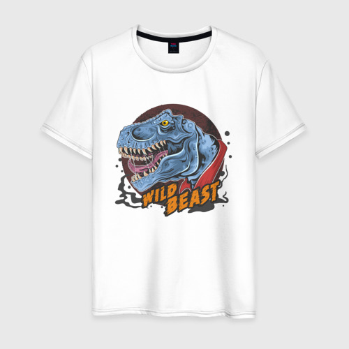 Мужская футболка из хлопка с принтом Голова тираннозавра - wild beast, вид спереди №1