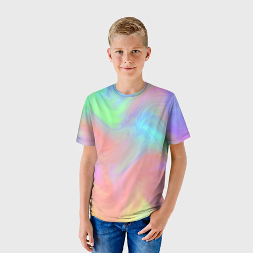 Детская футболка 3D Абстракция смесь красок светлый тай-дай, цвет 3D печать - фото 3