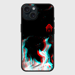 Чехол силиконовый для Apple iPhone 15 матовый Warframe огонь глитч