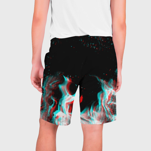 Мужские шорты 3D с принтом Warframe огонь глитч, вид сзади #1