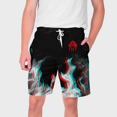 Мужские шорты 3D с принтом Warframe огонь глитч, вид спереди #2