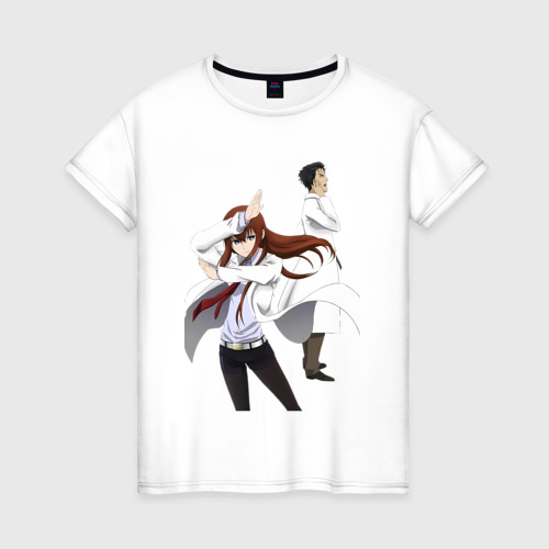 Женская футболка из хлопка с принтом Врата Штейна Ринтаро Курису Макисэ, вид спереди №1